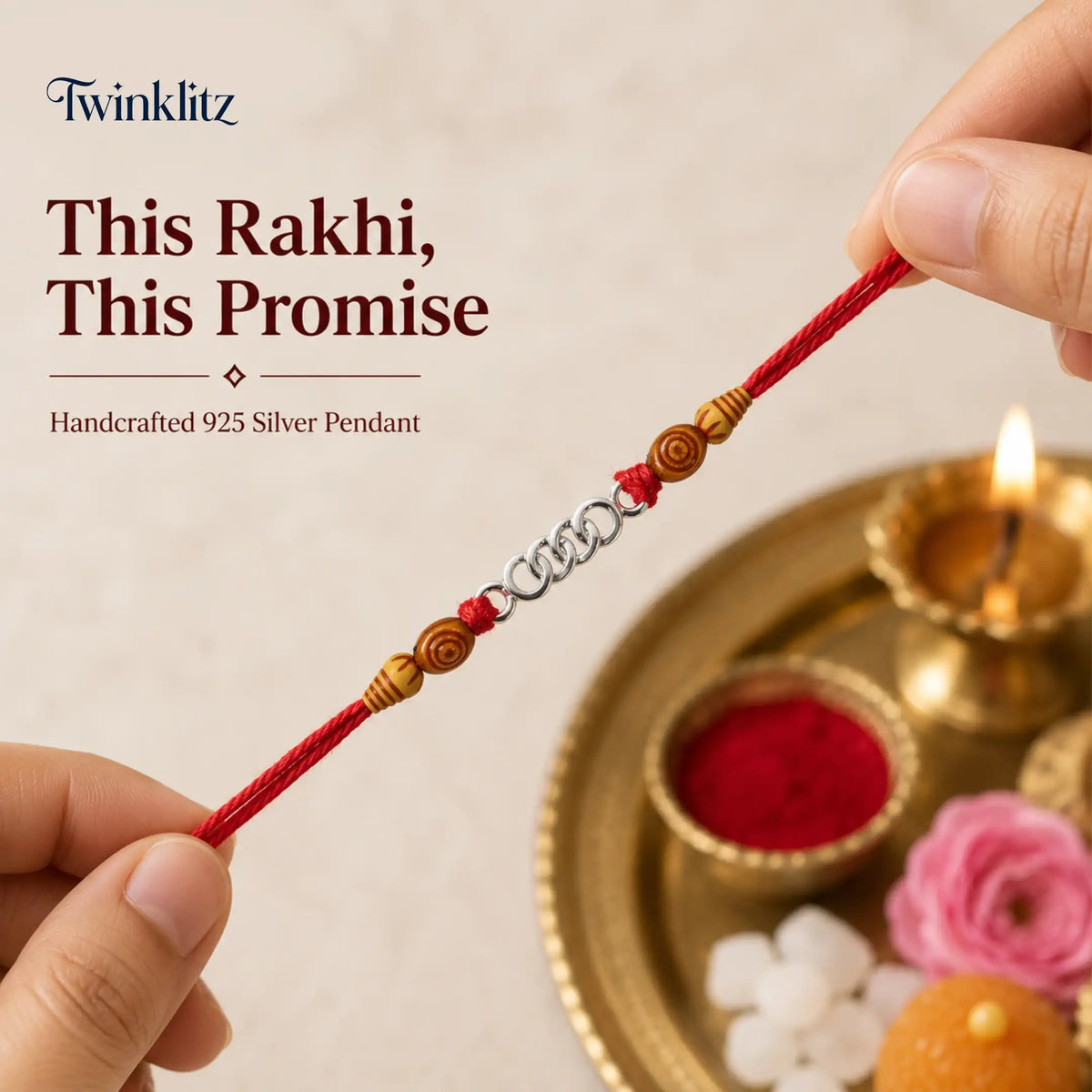 Twinklitz Linked Circle 925 Sterling Silver Rakhi