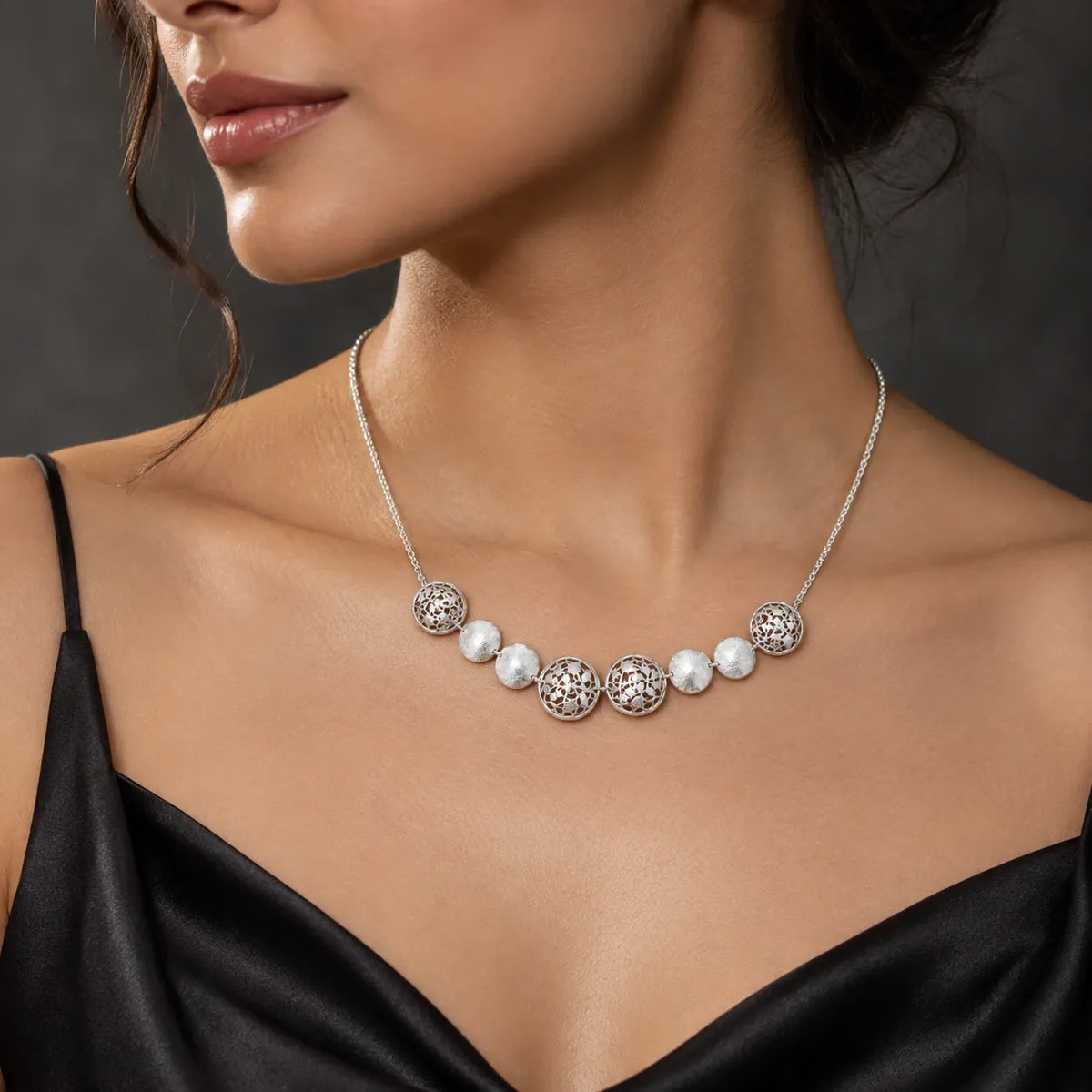 Textured Silver Bead Necklace