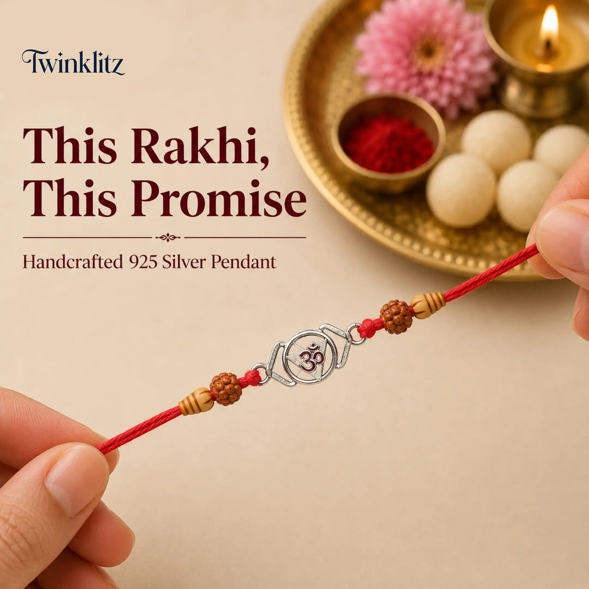 Twinklitz Designer 925 Sterling Silver Om Rakhi