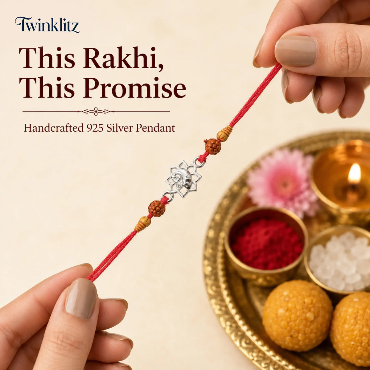 Twinklitz Lotus Ganpati Sterling Silver Rakhi