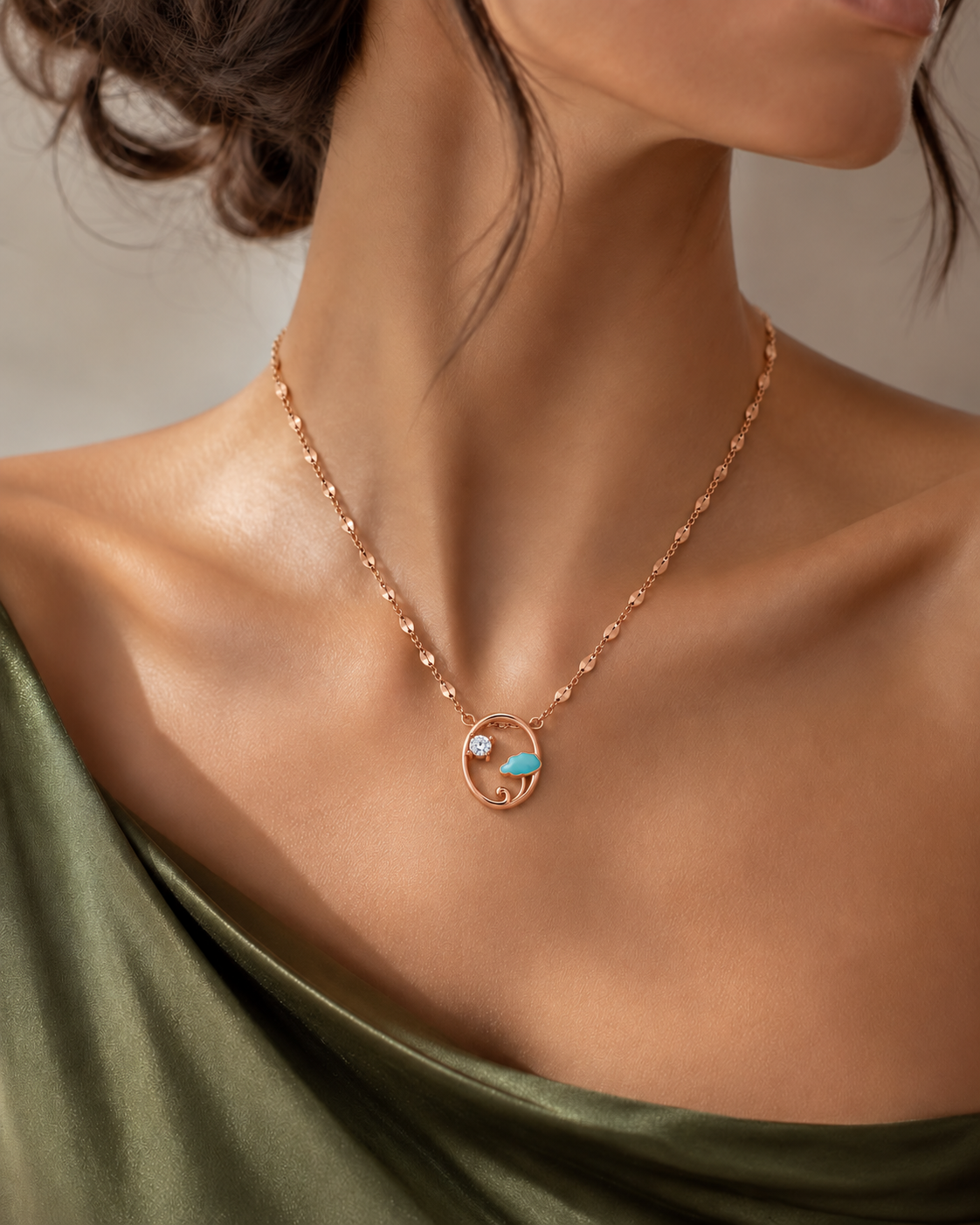 Rose Gold Turquoise Tree Pendant Necklace