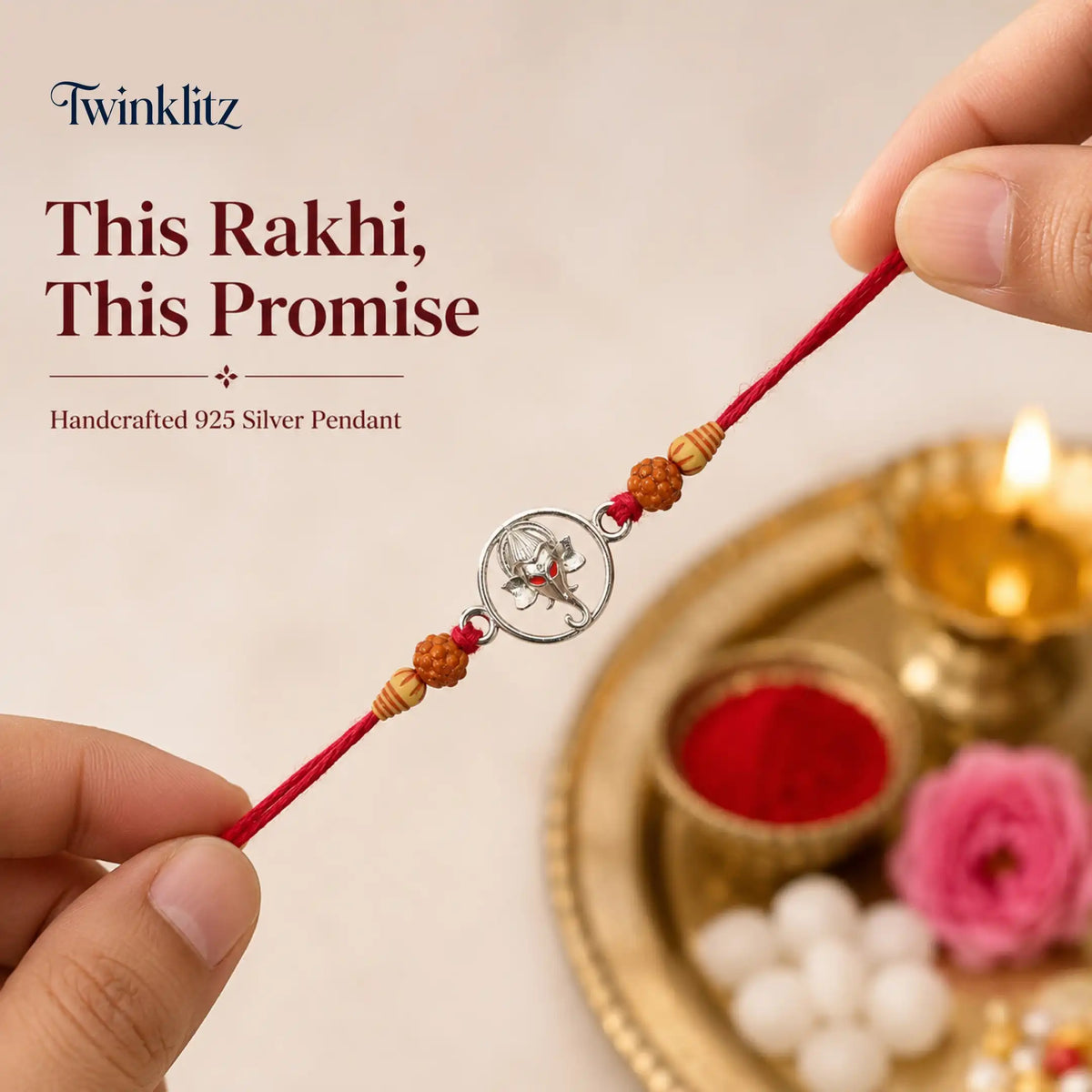 Twinklitz Sterling Silver Red Eyed Ganesha Rakhi