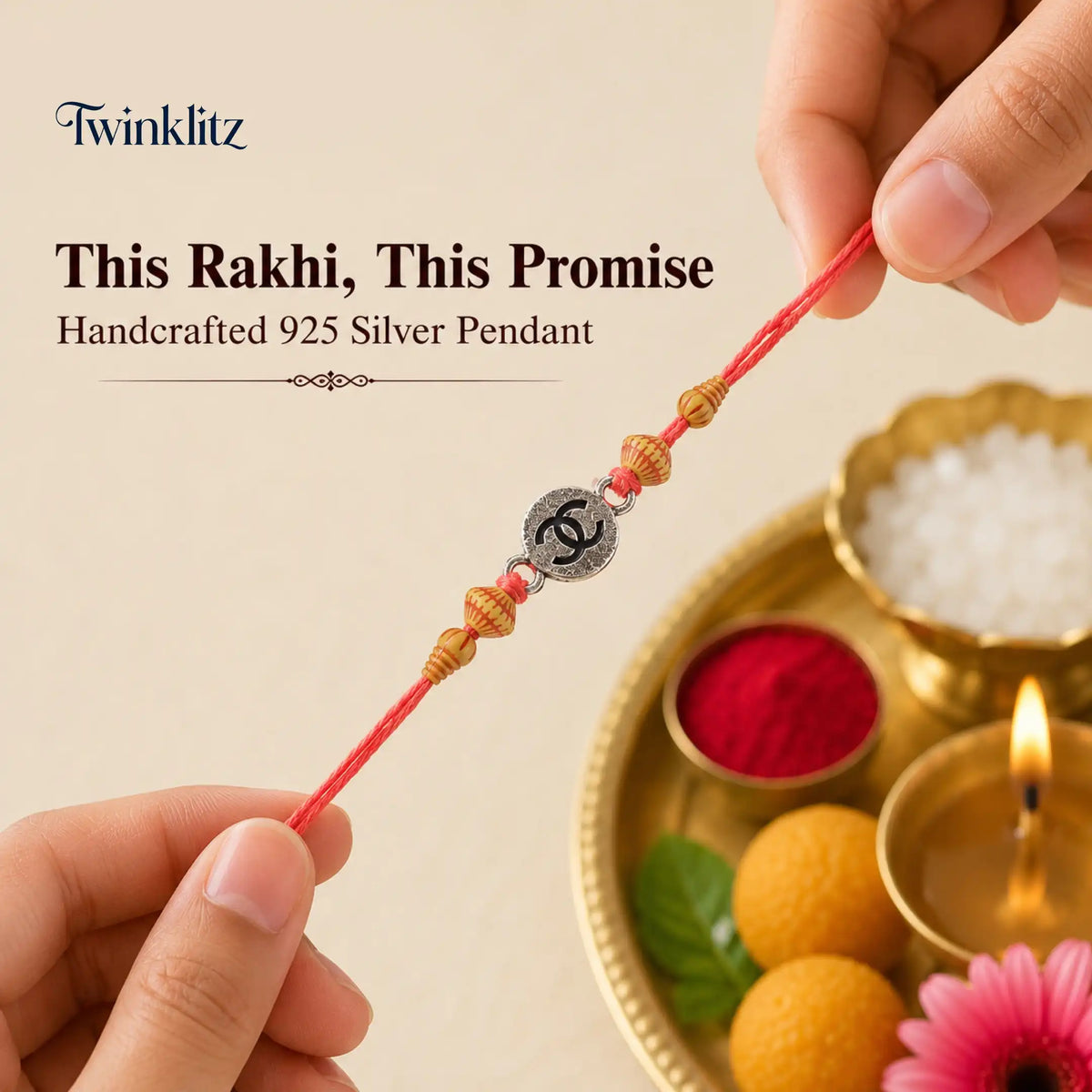 Twinklitz 925 Sterling Silver Interlocking C Rakhi