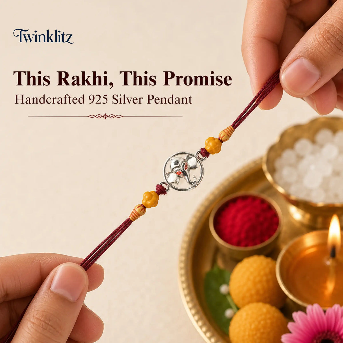 Twinklitz Ganpati 925 Sterling Silver Rakhi