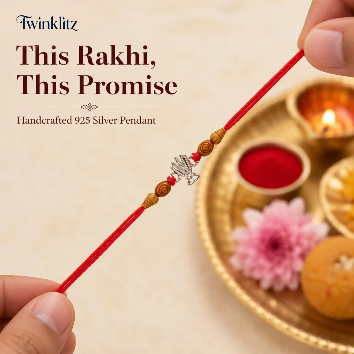 Twinklitz Trishul Symbol Sterling Silver Rakhi