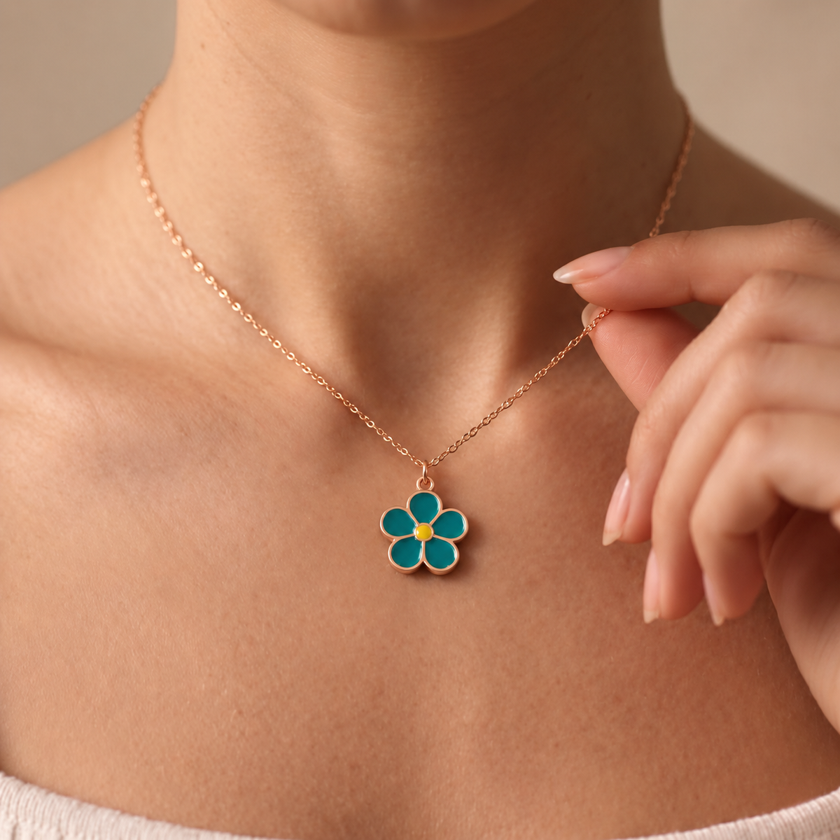 Teal Blossom Charm Necklace