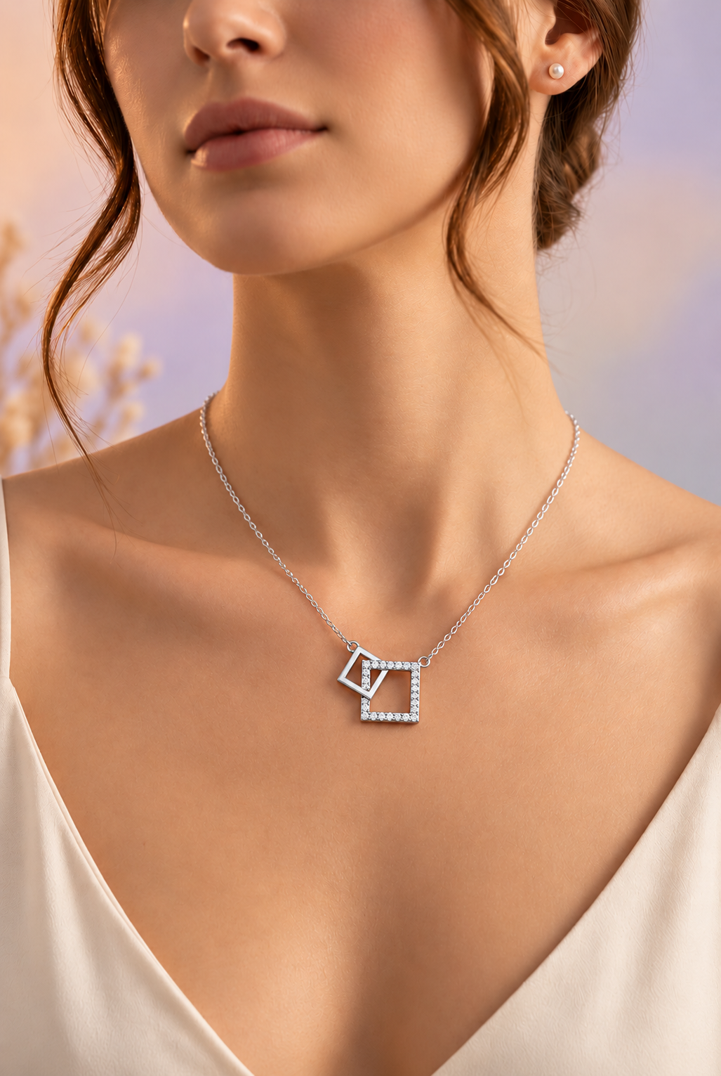 Silver Double Square Necklace