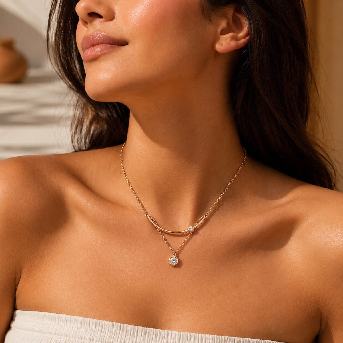 Rose Gold Layered Zircon Necklace