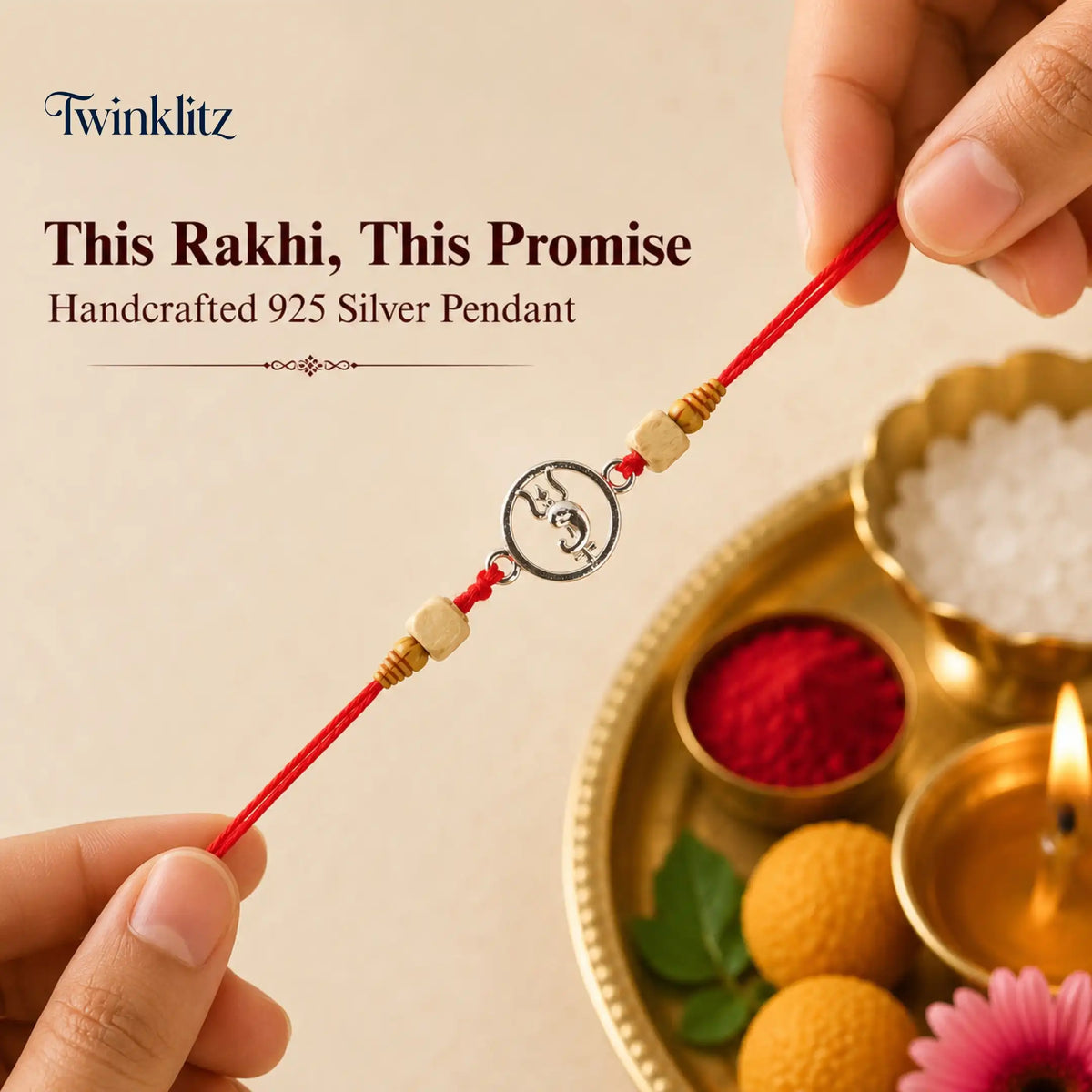 Twinklitz Divine Trishul Sterling Silver Rakhi