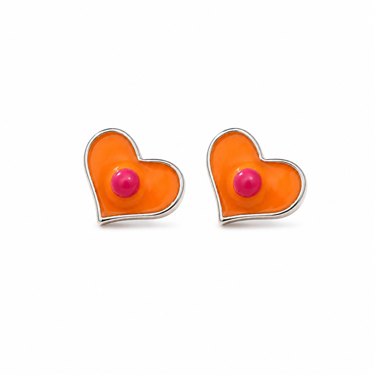 Orange Heart Stud Earrings