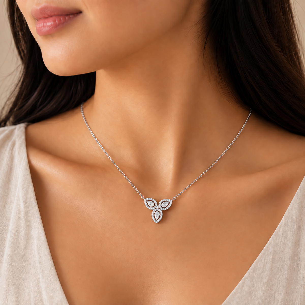 Silver Trinity  Crystal Necklace
