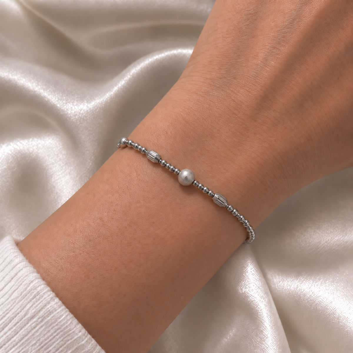 Minimal Silver Bead Bracelet