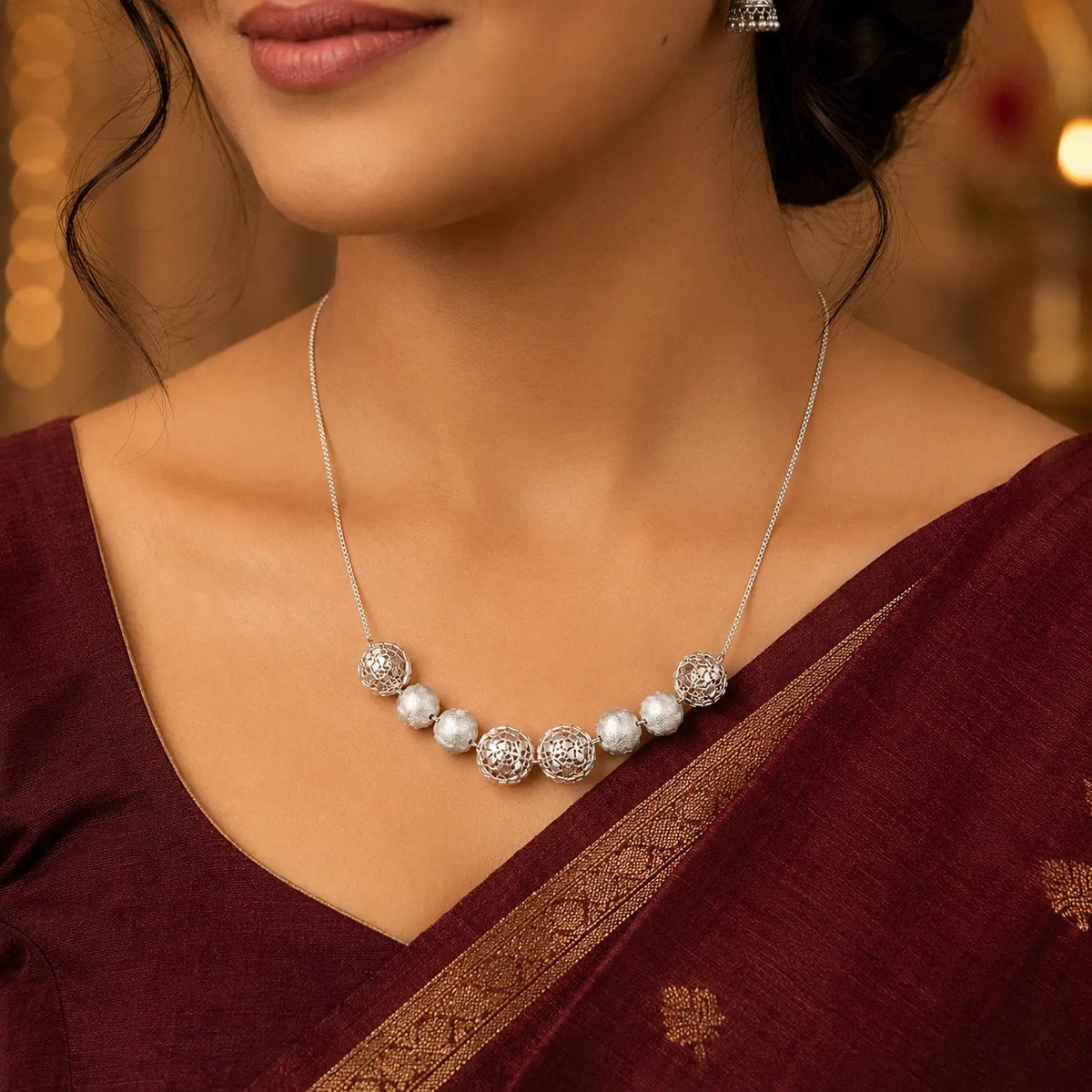 Textured Silver Bead Necklace