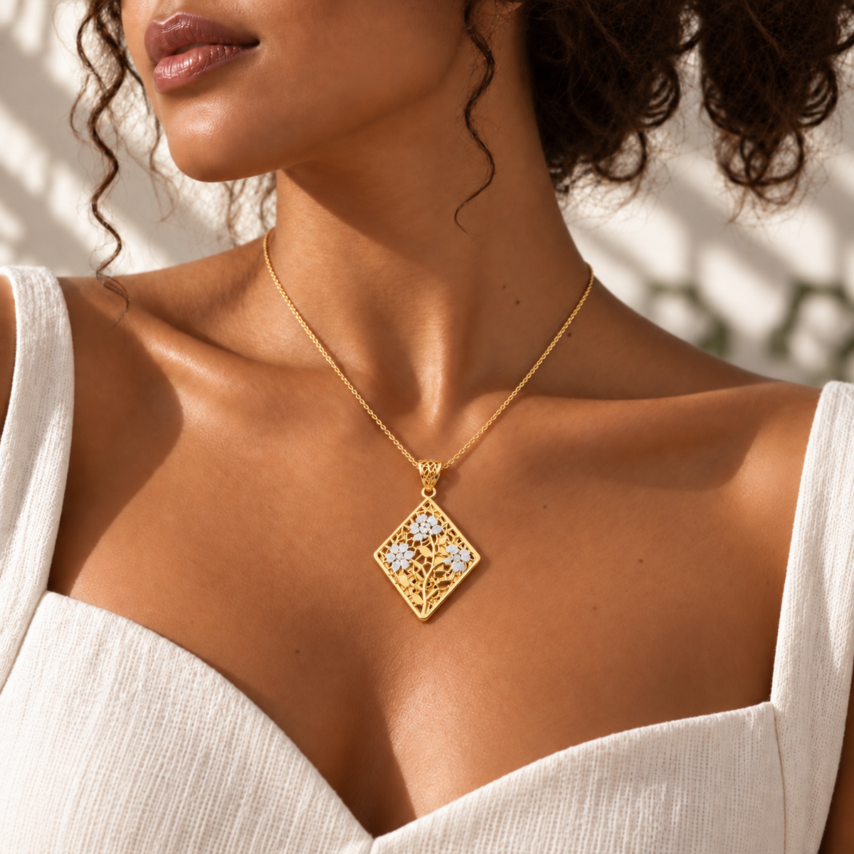 Golden Floral Diamond Necklace