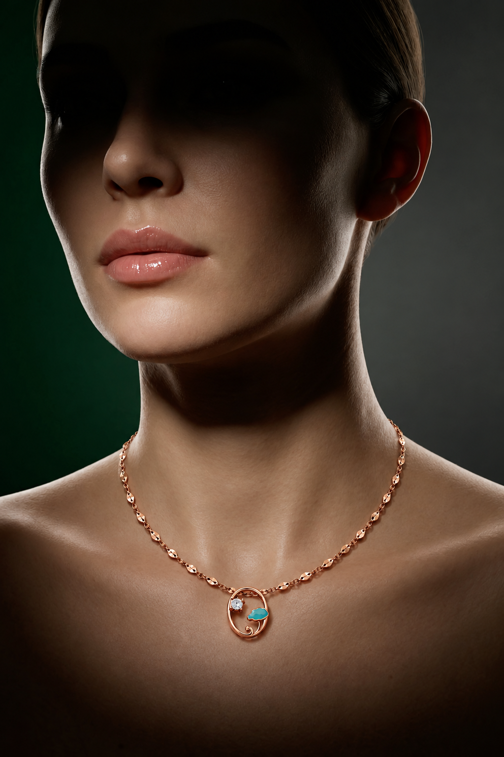 Rose Gold Turquoise Tree Pendant Necklace
