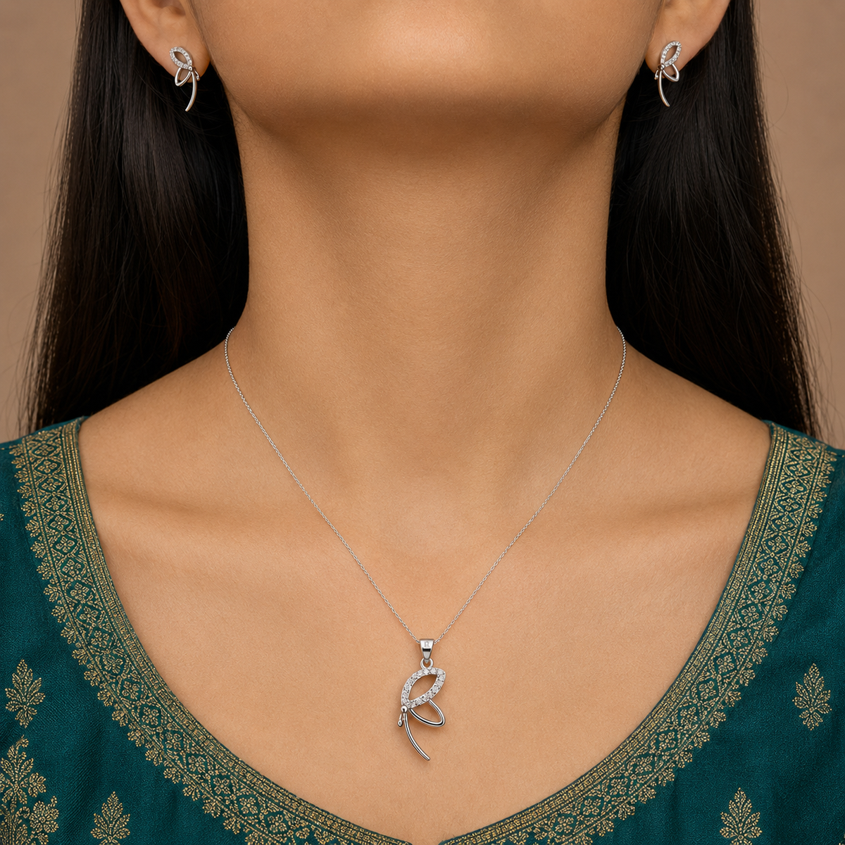 Elegant Half Butterfly Pendant Set