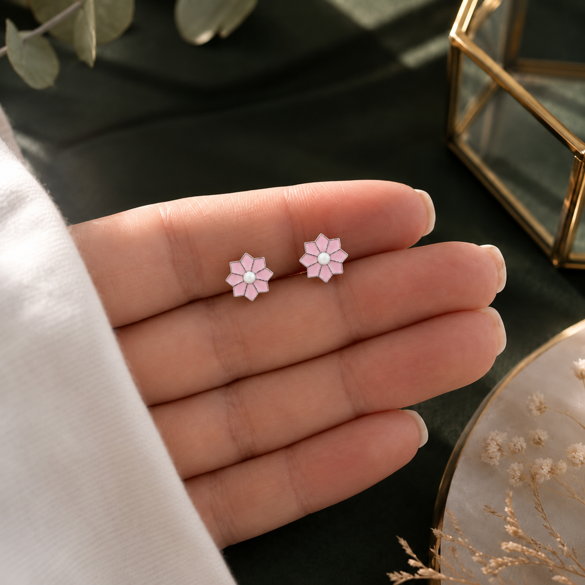 Pink Daisy Stud Earrings