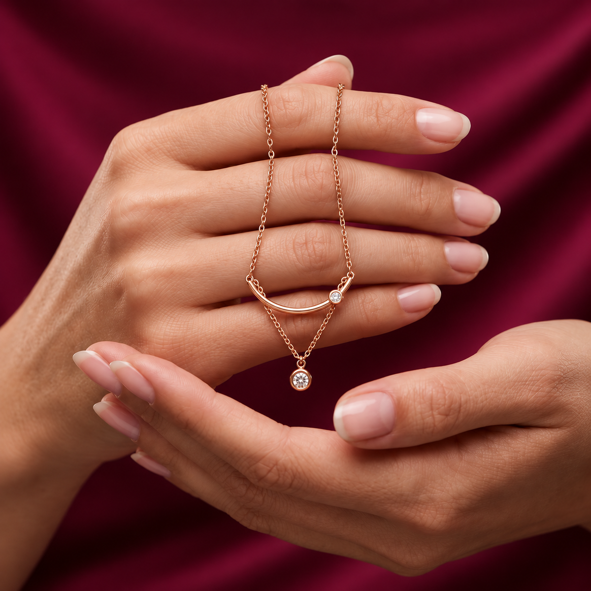 Rose Gold Layered Zircon Necklace