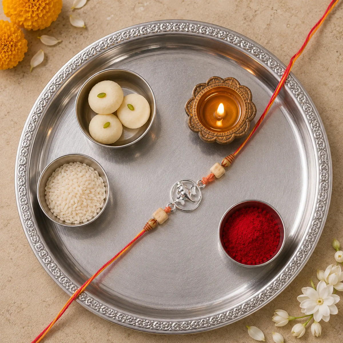 Twinklitz Premium 925 Sterling Silver Circular Ganesha Rakhi