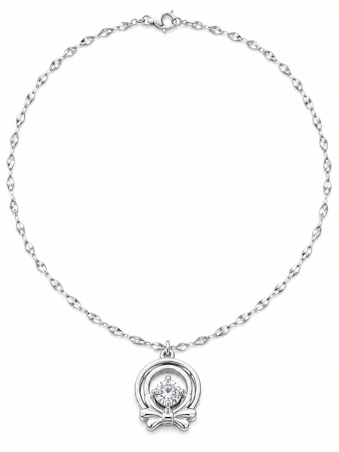 Silver Bow Circle Pendant Necklace