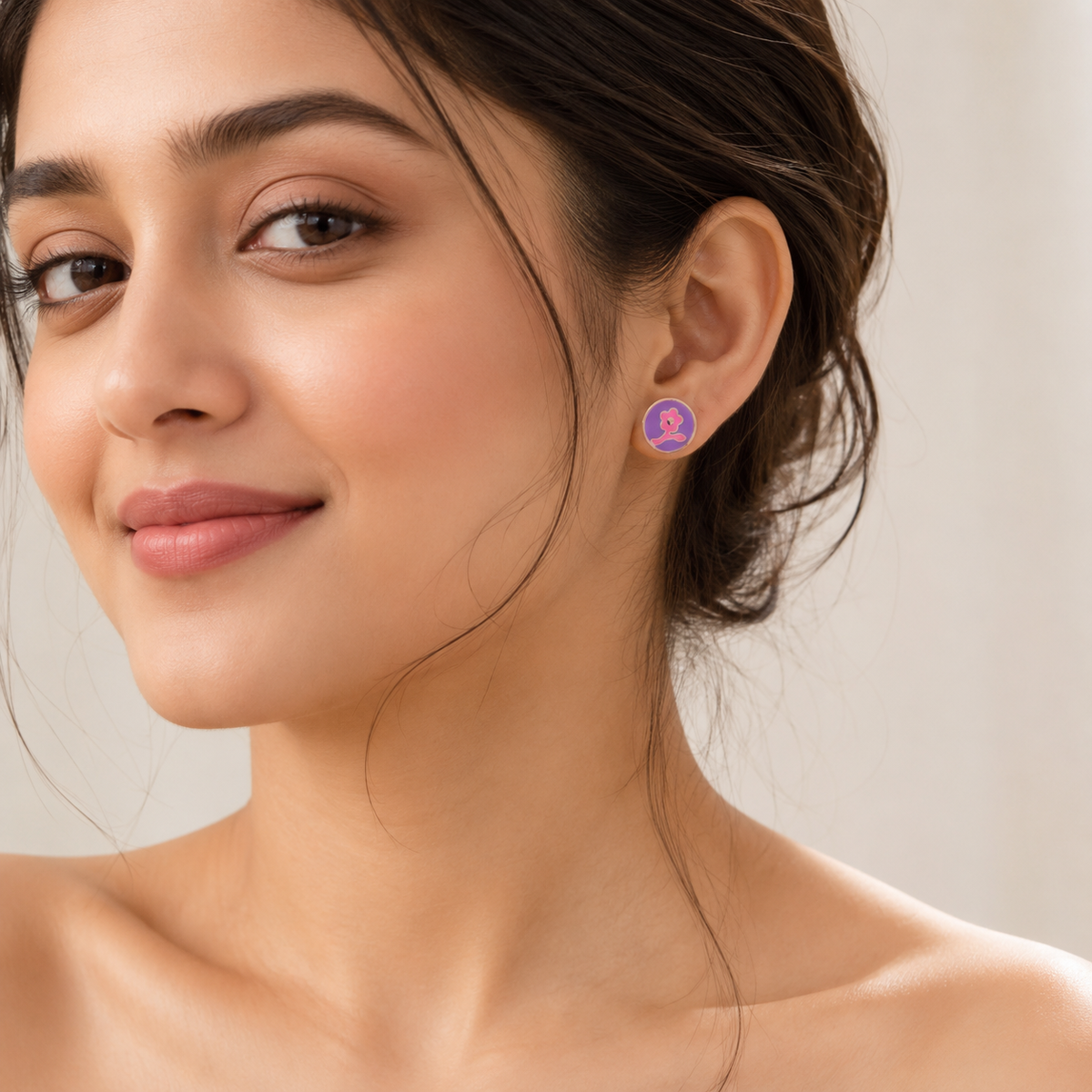 Purple Floral Stud Earrings