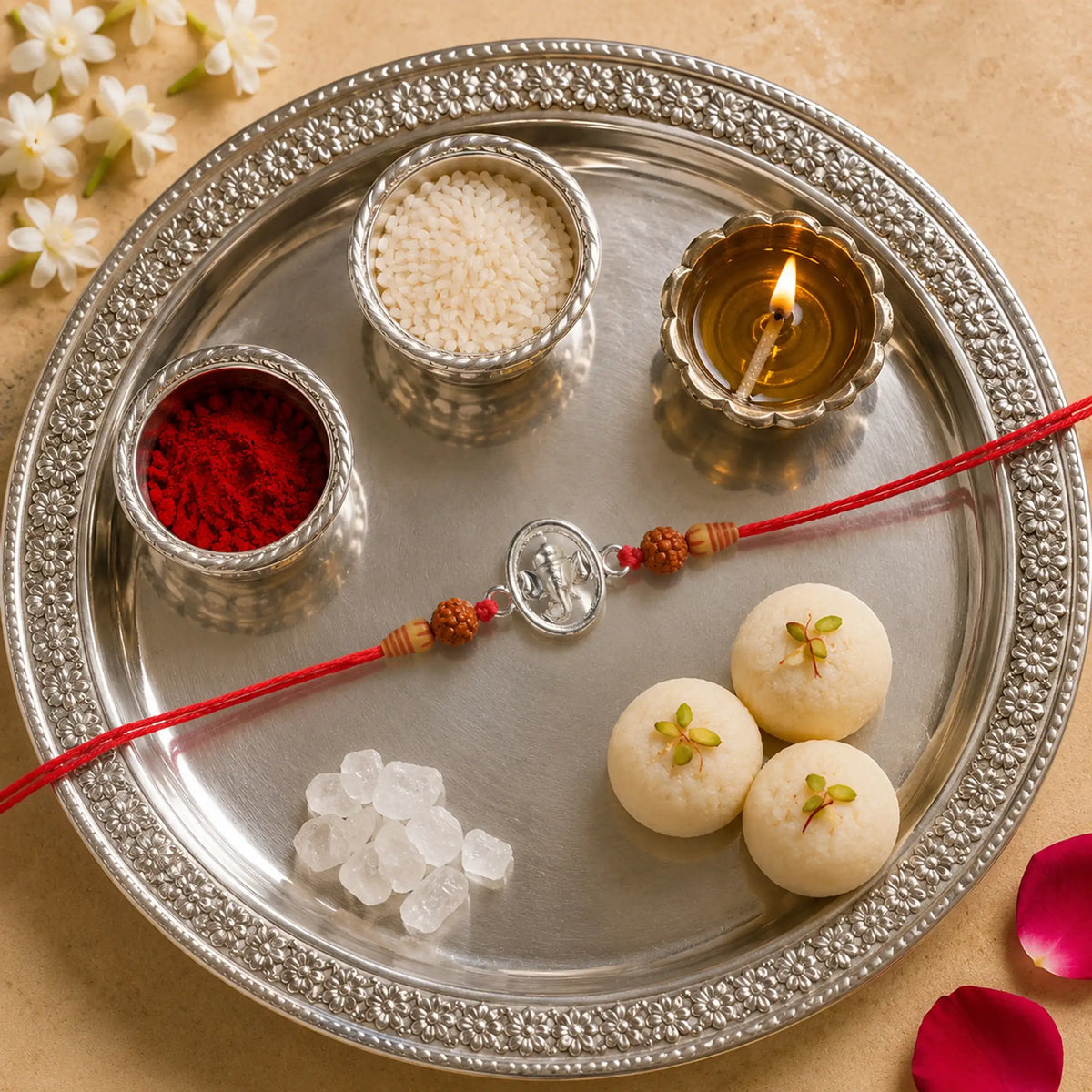 Twinklitz Ganpati Rudraksha Sterling Silver Rakhi