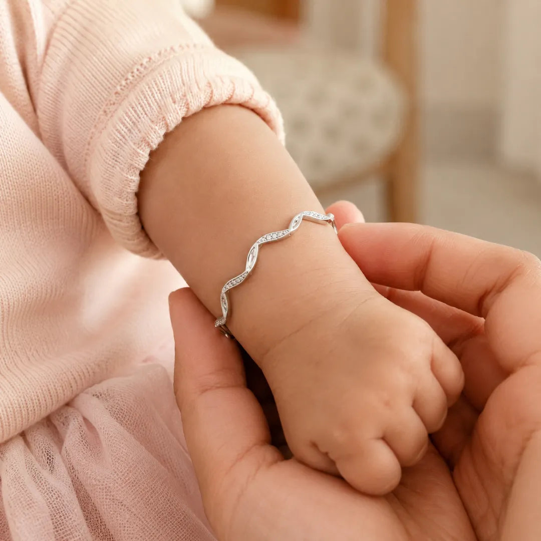 Twinklitz Sterling Silver Curve Leaf Baby Bangles