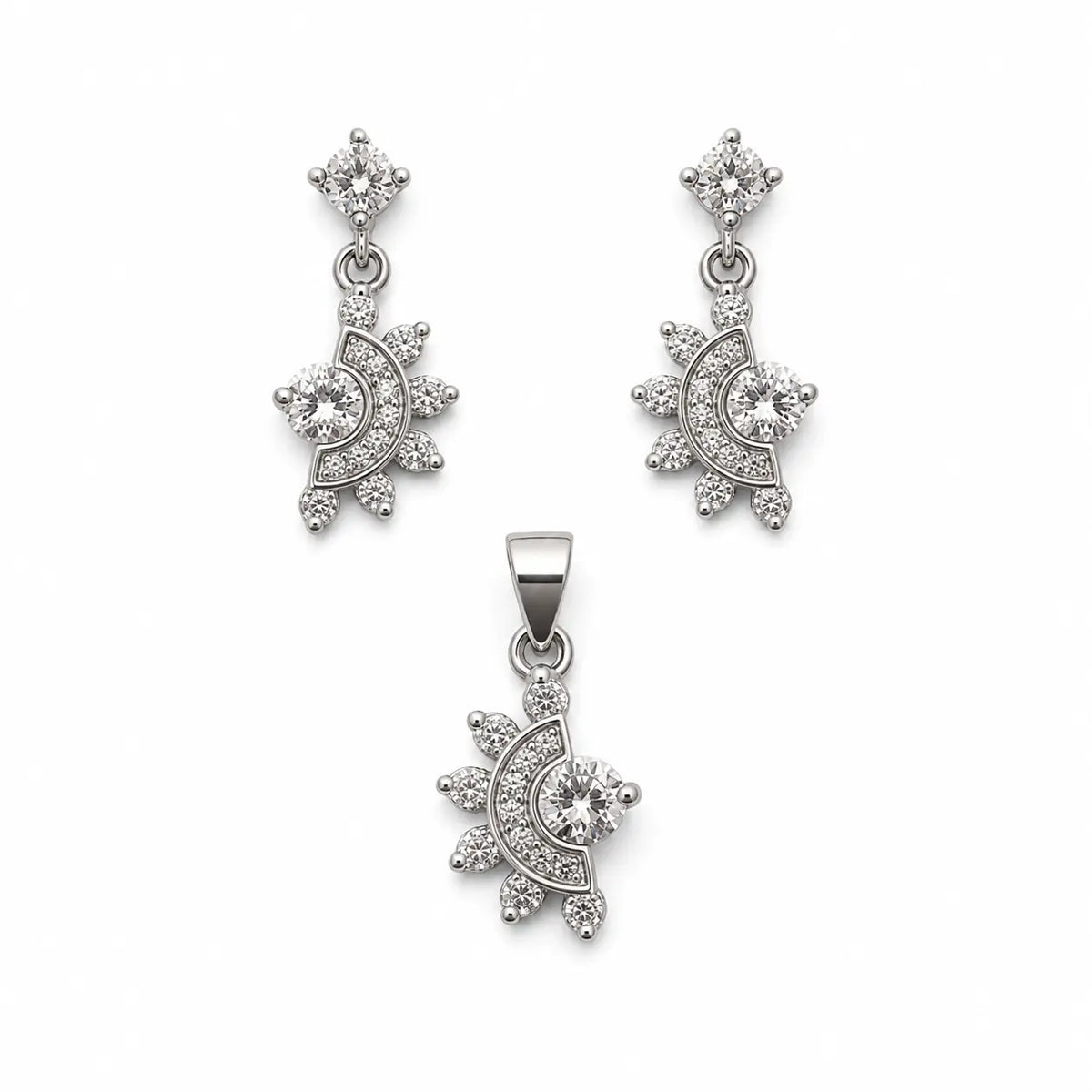 Silver Half Sun Pendant Set