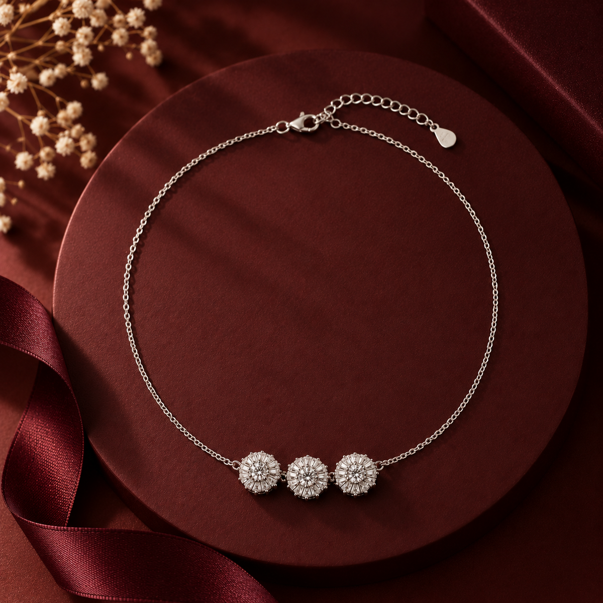 Silver Floral Trio Necklace