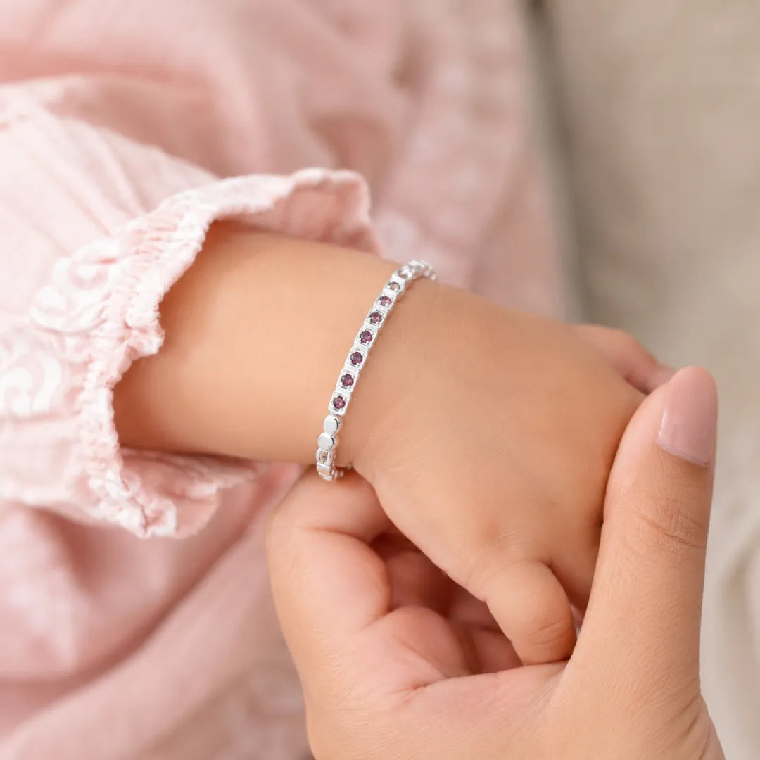 Twinklitz Sterling Silver Oval Pink Stone Baby Bangles