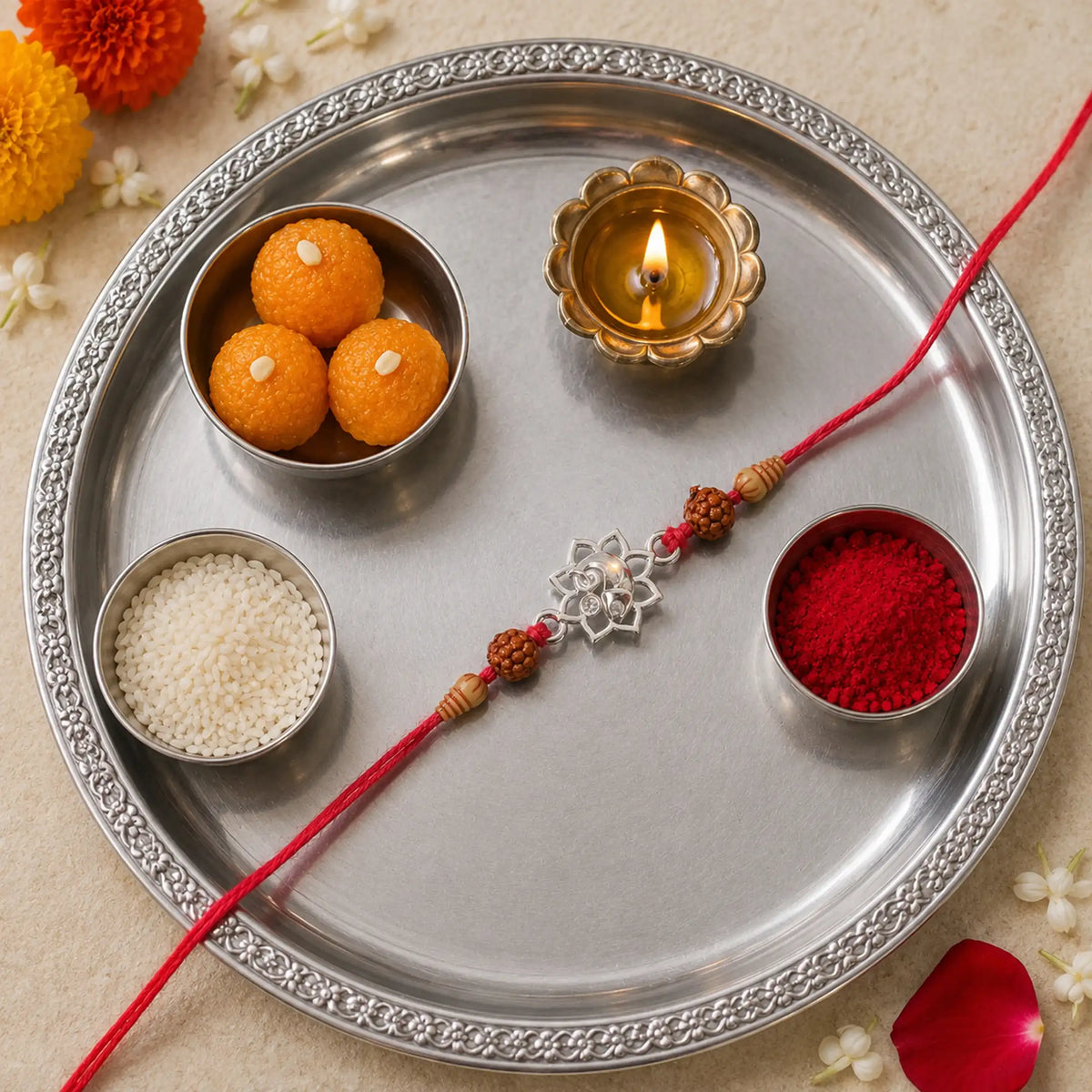 Twinklitz Lotus Ganpati Sterling Silver Rakhi