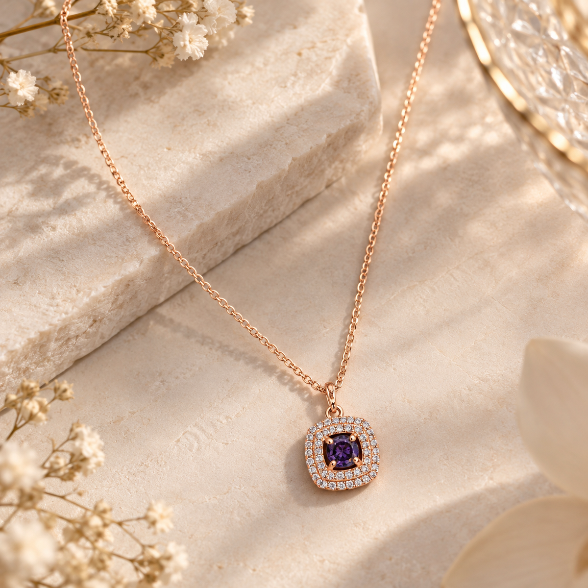Purple Cushion Pendant Necklace