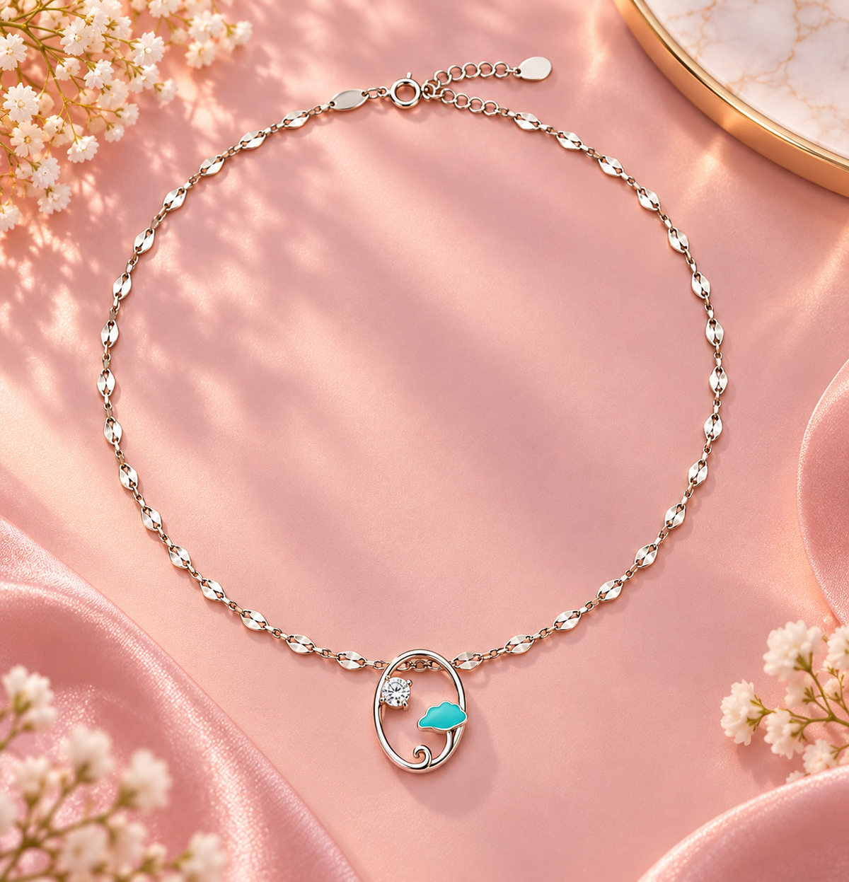 Silver Turquoise Tree Pendant Necklace