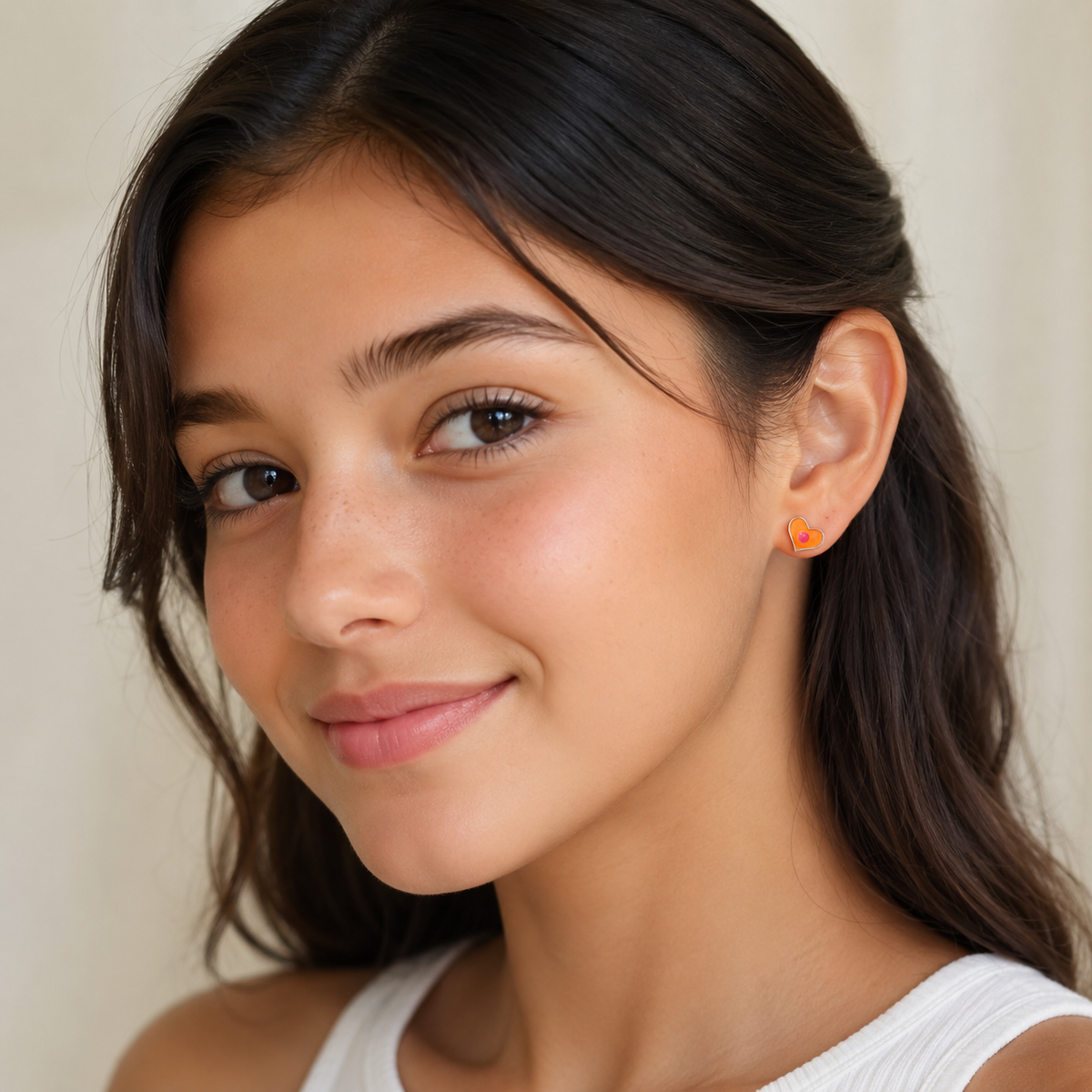 Orange Heart Stud Earrings