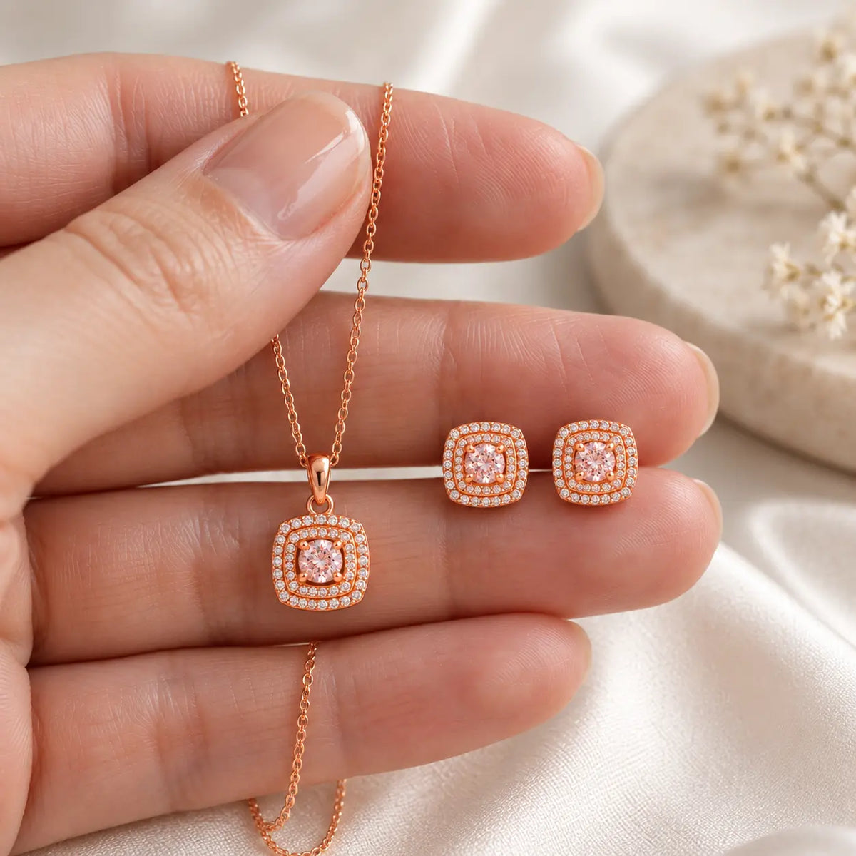 Pink Elora Sparkle Necklace Set