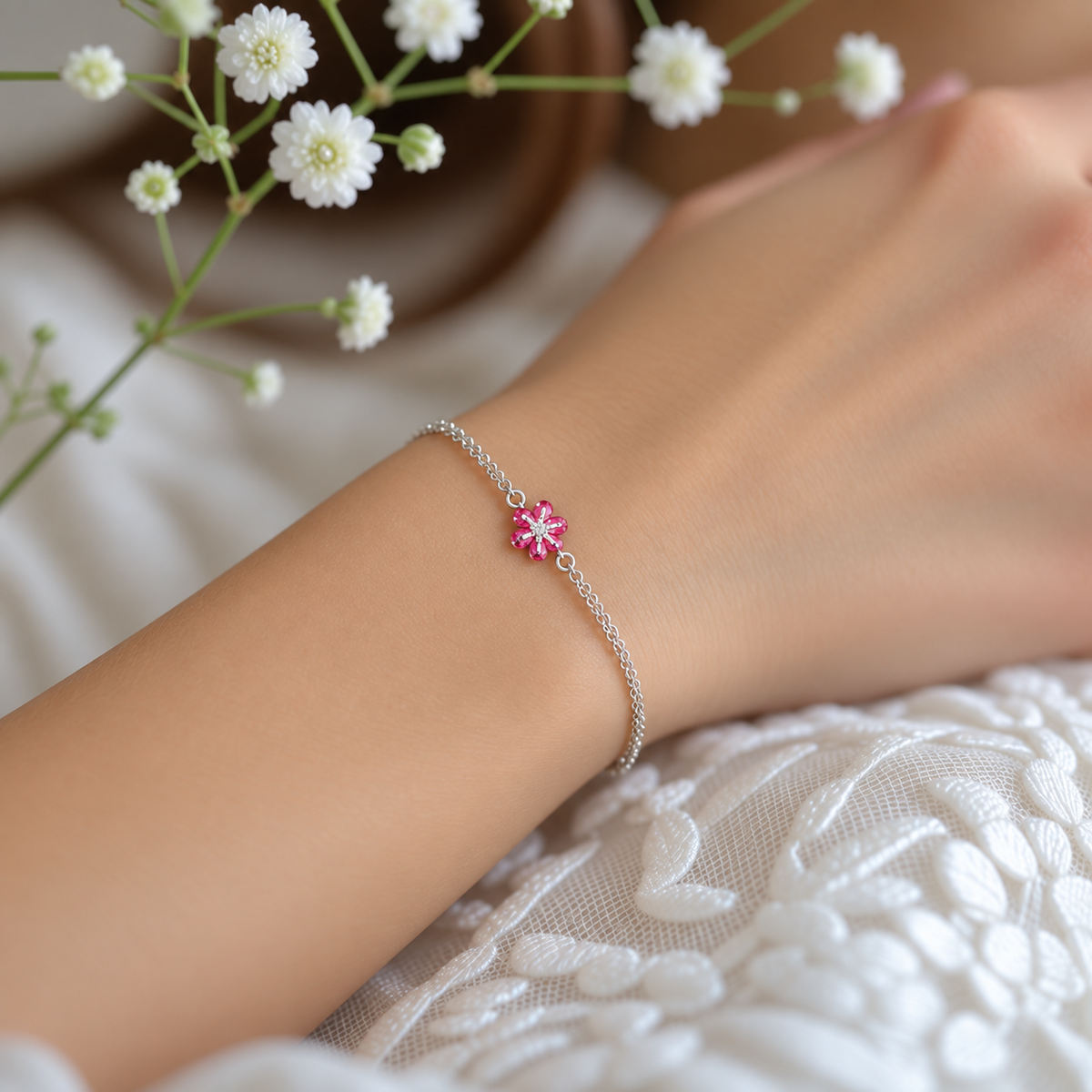Radiant Floral Double Chain Bracelet