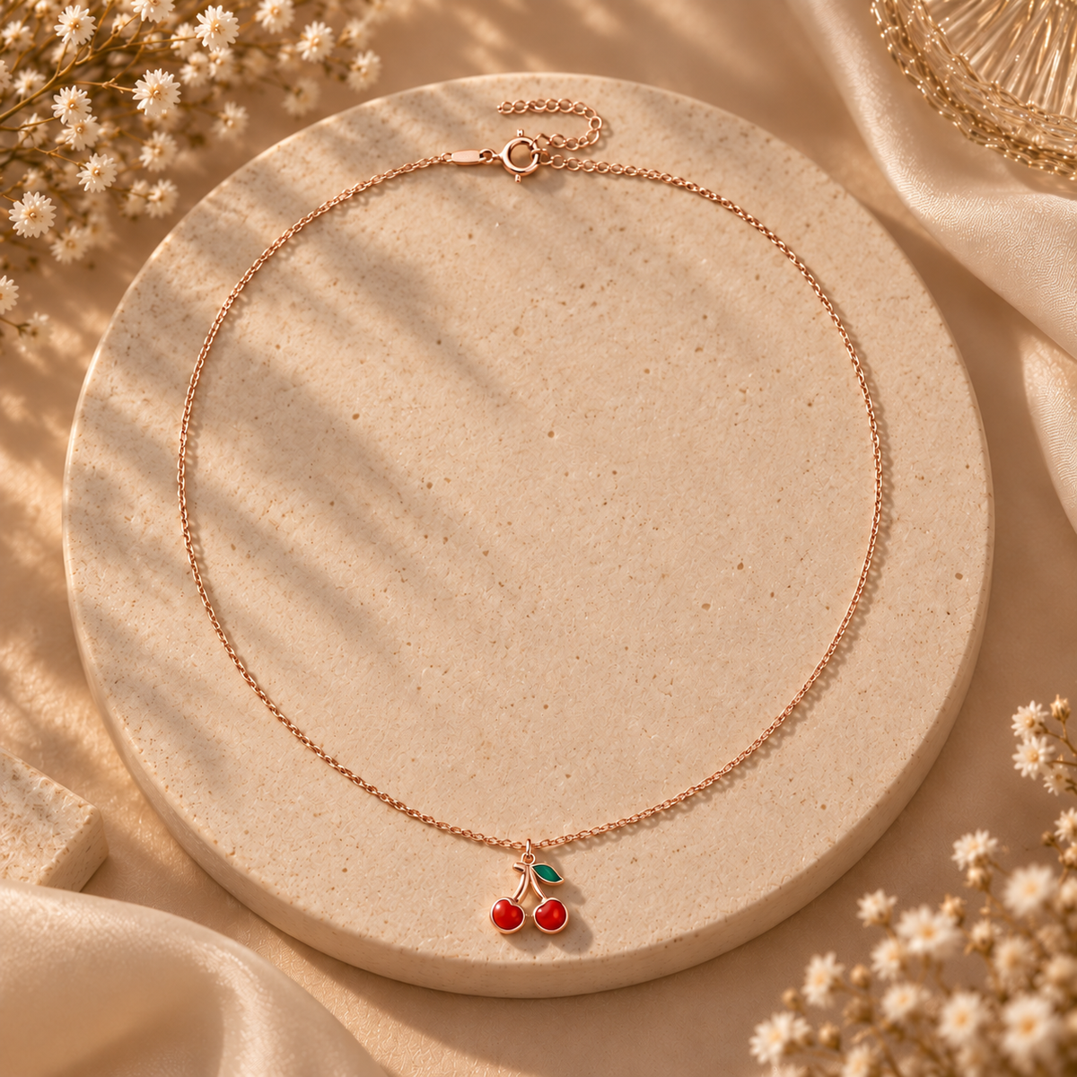 Rose Gold Cherry Charm Necklace