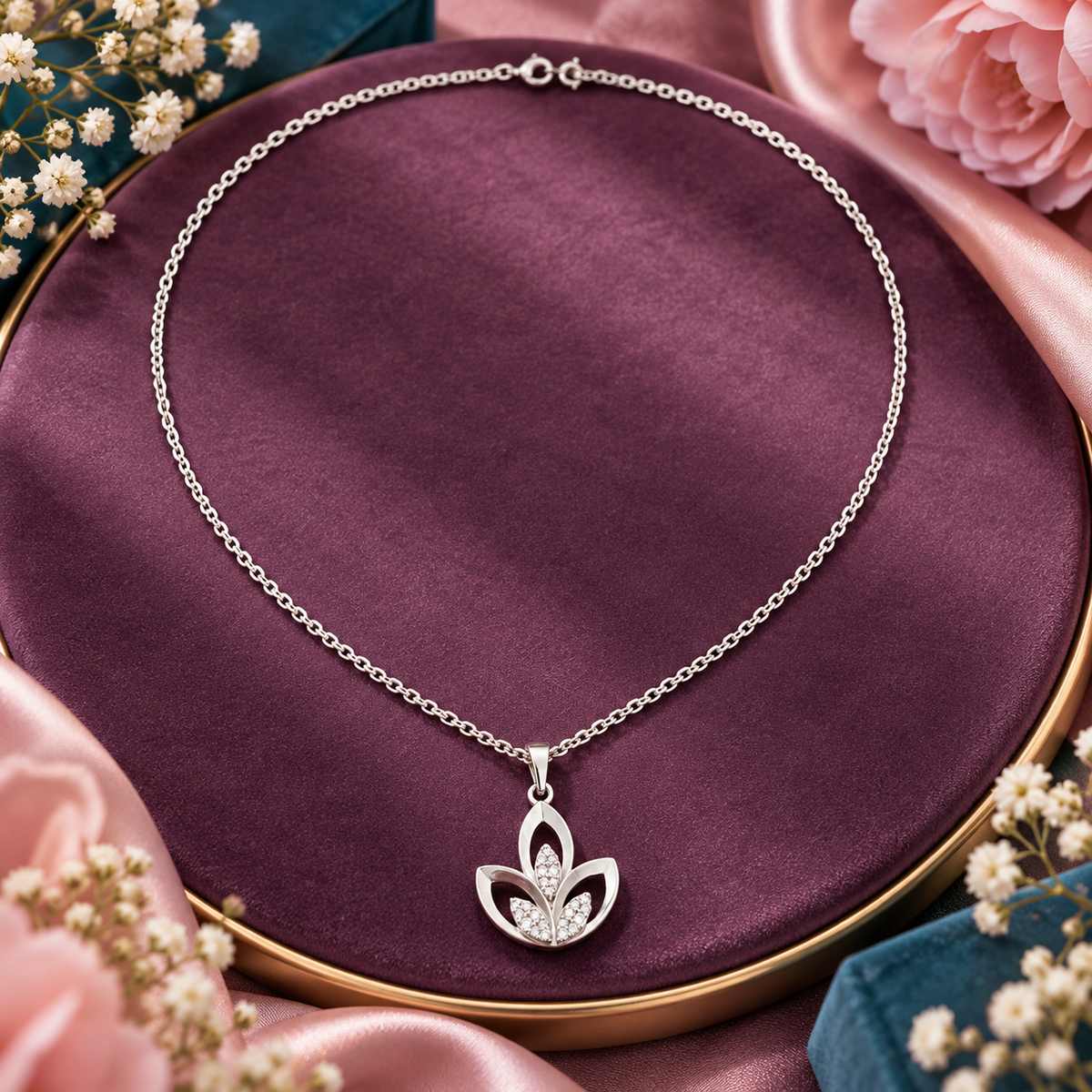 Silver Three Leaf Pendant Necklace