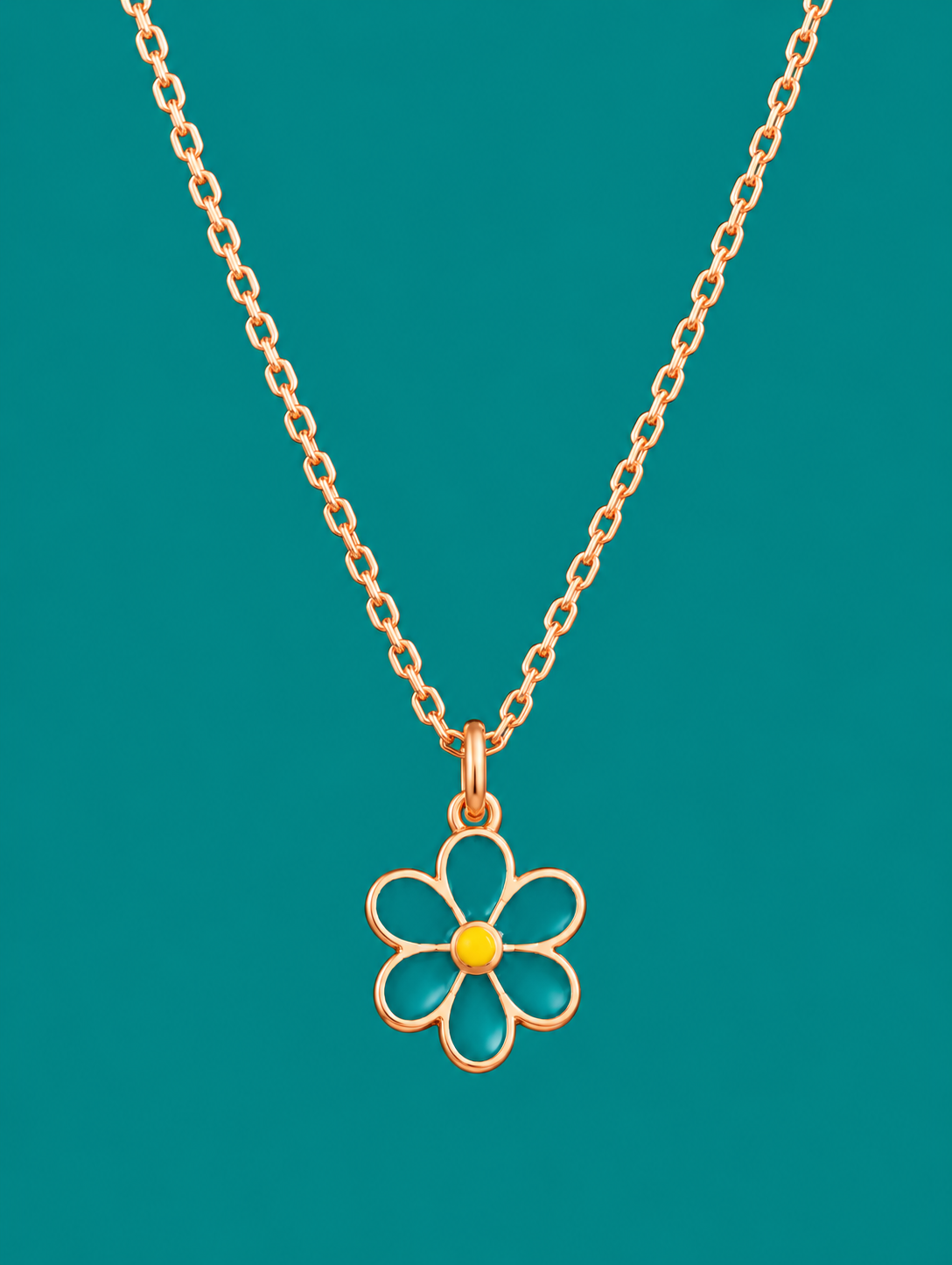 Teal Blossom Charm Necklace