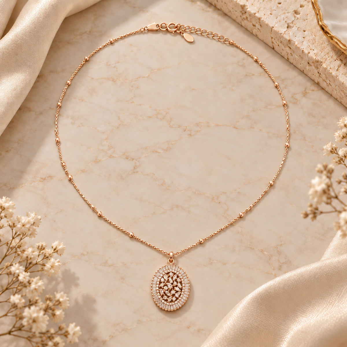 Elegant Oval Zircon Pendant Necklace