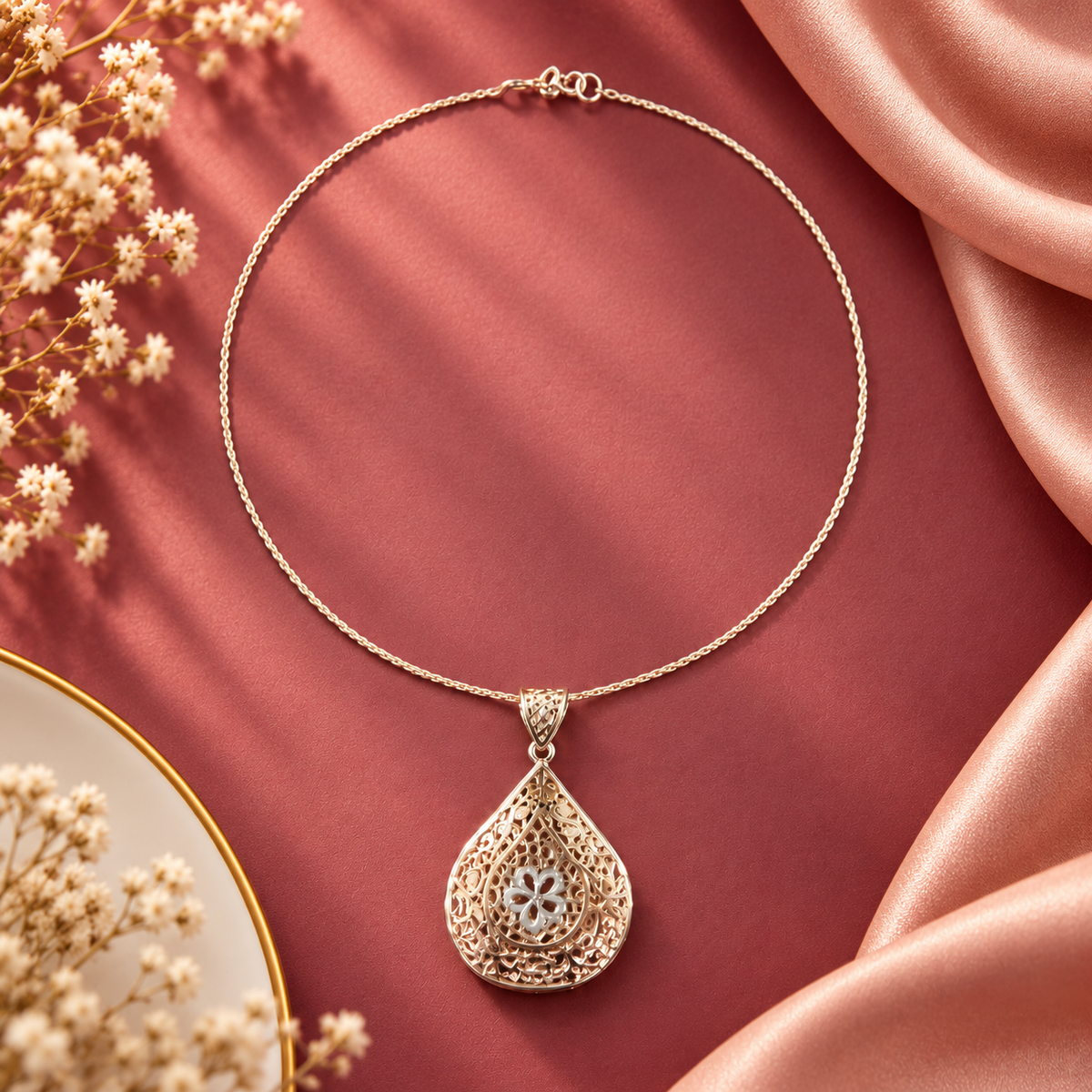 Floral Filigree Drop Pendant