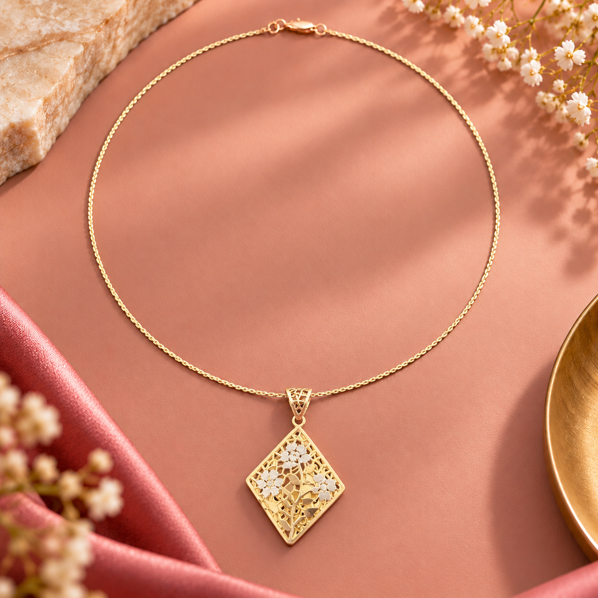 Golden Floral Diamond Necklace