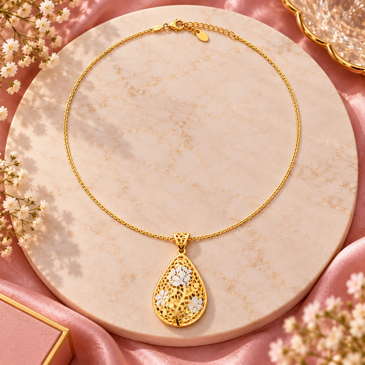 Floral Teardrop Pendant Necklace