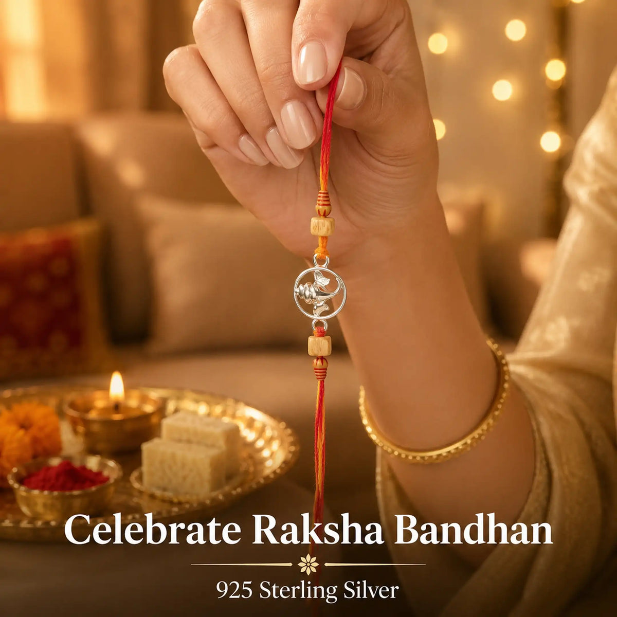 Twinklitz Premium 925 Sterling Silver Circular Ganesha Rakhi