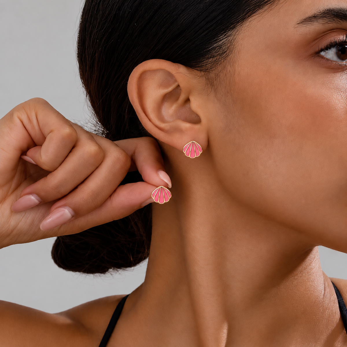 Pink Seashell Stud Earrings
