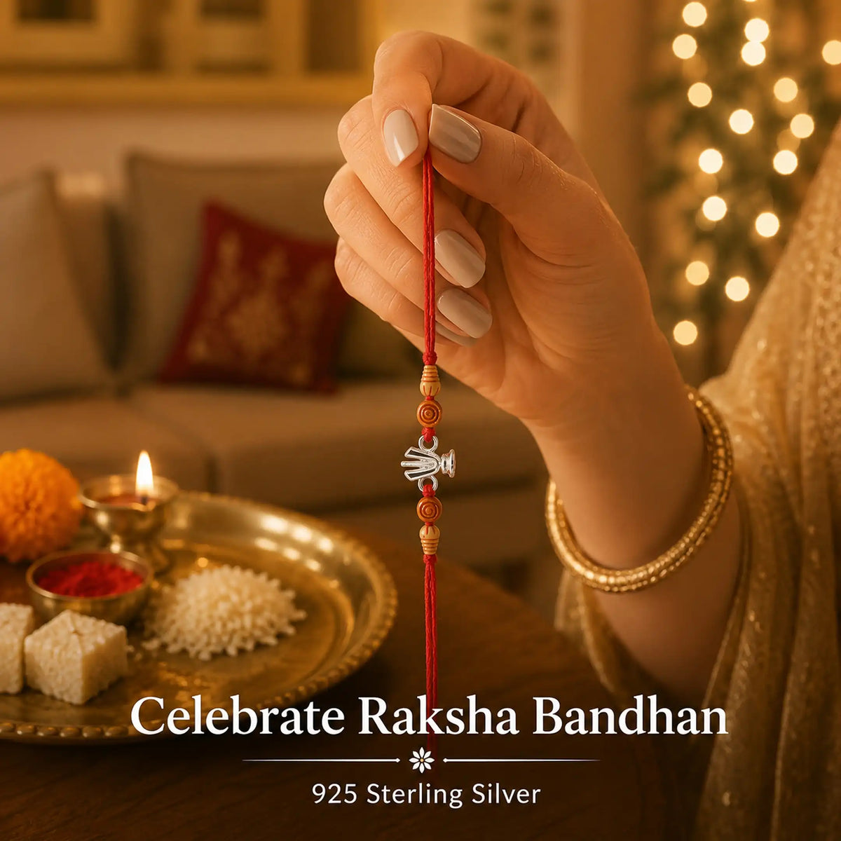 Twinklitz Trishul Symbol Sterling Silver Rakhi