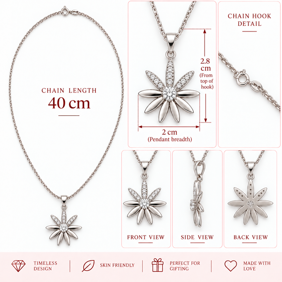 Silver Floral Pendant Necklace