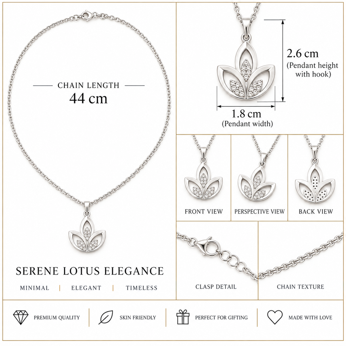 Silver Three Leaf Pendant Necklace