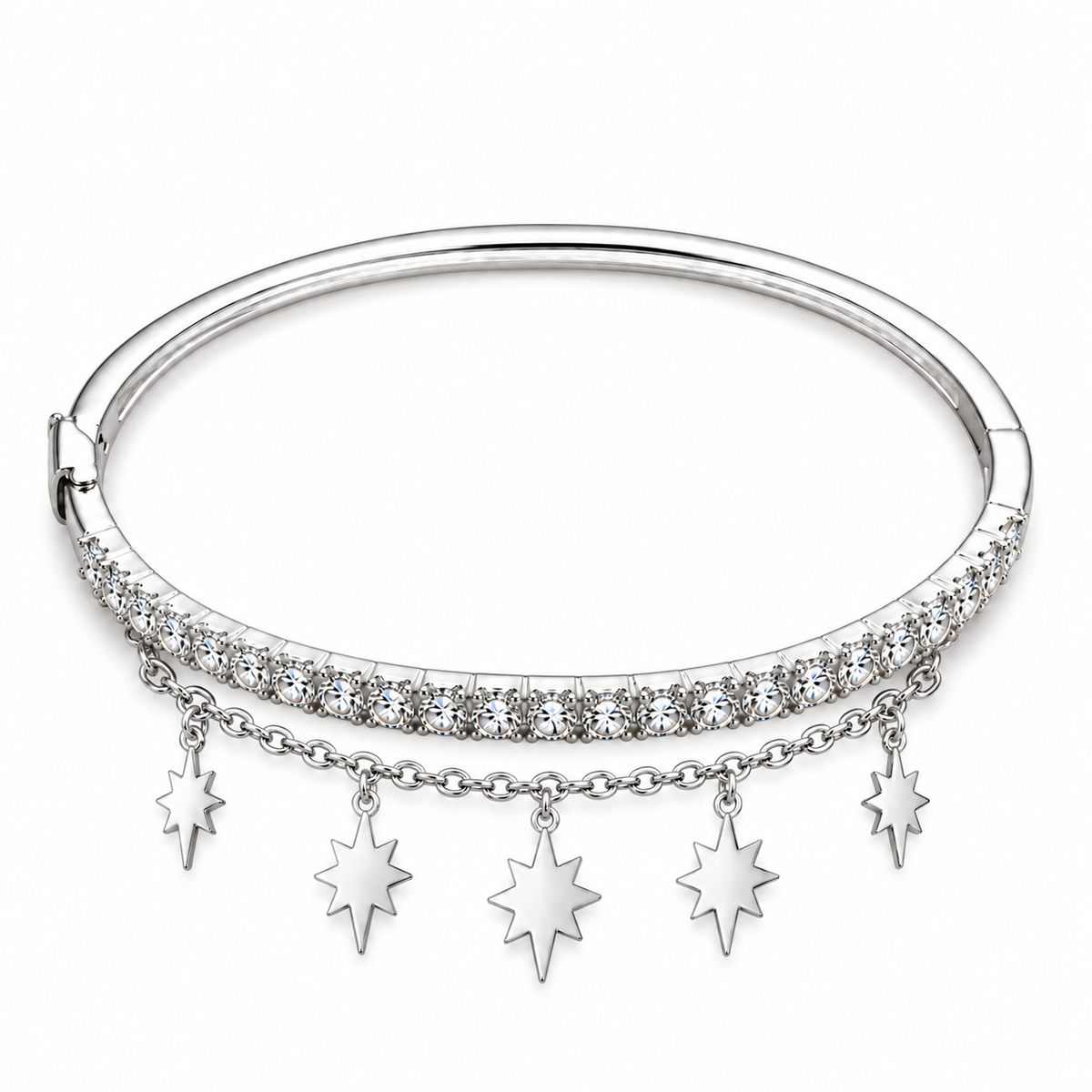 Silver Starburst Charm Bangle Bracelet