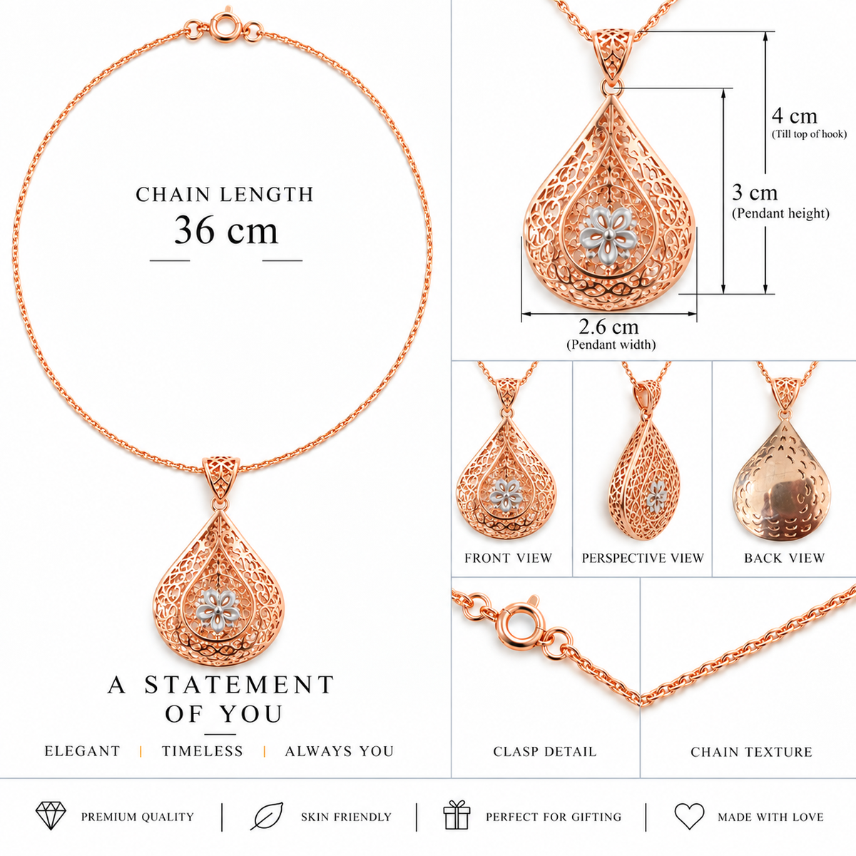 Floral Filigree Drop Pendant